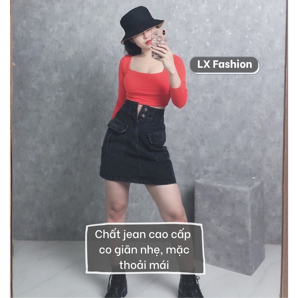 chân váy jean chữ A dáng ngắn, chân váy bò nữ cạp lưng cao trẻ trung xinh xắn LX246 | BigBuy360 - bigbuy360.vn