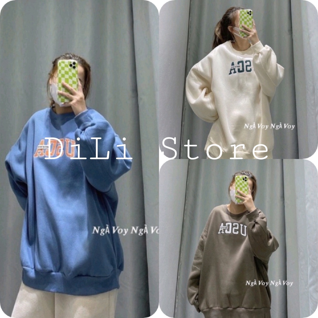 Áo sweater nỉ tay bồng USCA_Áo nỉ bông nam nữ 4 màu cá tính