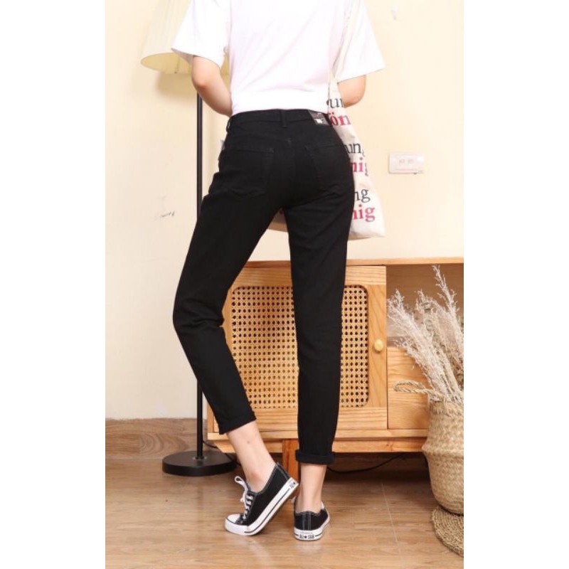 Quần jean nữ boy friend nữ đen trắng co giãn xắn gấu. quần jean dáng baggy | BigBuy360 - bigbuy360.vn