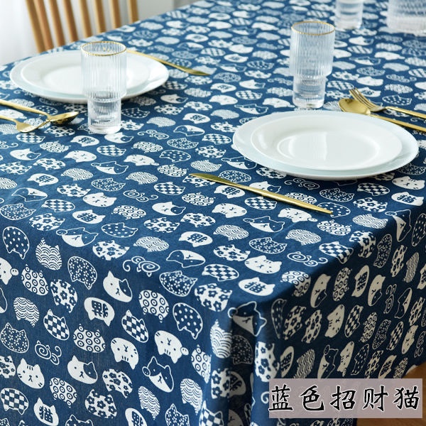 Khăn trải bàn hình chữ nhật vải lanh cotton họa tiết sọc caro phong cách Bắc âu cao cấp