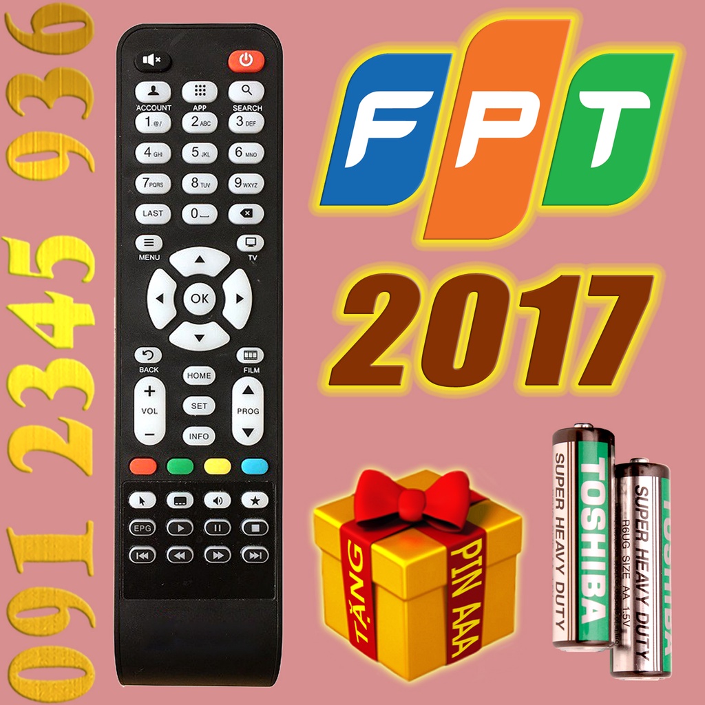 Remote Điều khiển đầu FPT đời 2017 có &quot;Học Lệnh'' cho đầu Tivi Box Android. (Mẫu số 2)