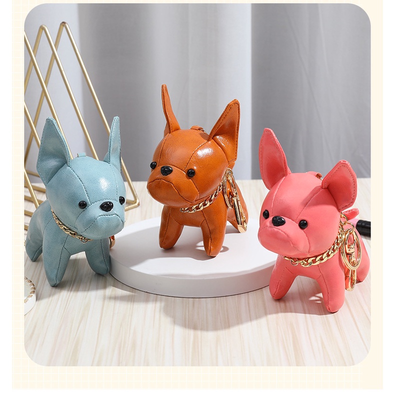 Móc Khóa Hình Chú Chó Bull Hoạt Hình Bằng Da Nhiều Màu Tùy Chọn