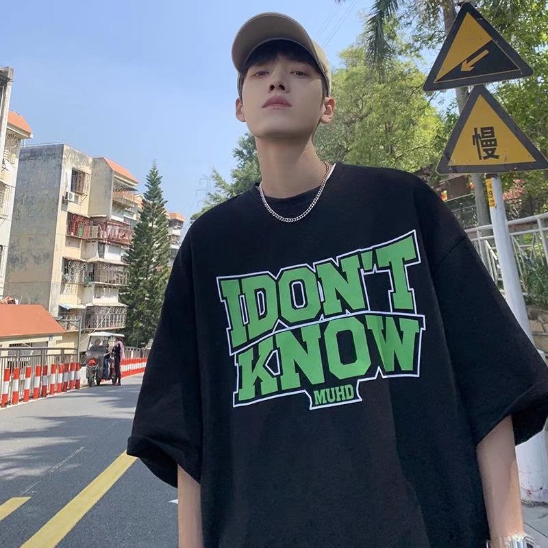 Áo Thun Ngắn Tay Cổ Tròn Dáng Rộng In Chữ Thời Trang Mùa Hè Hàn Quốc Dành Cho Nam