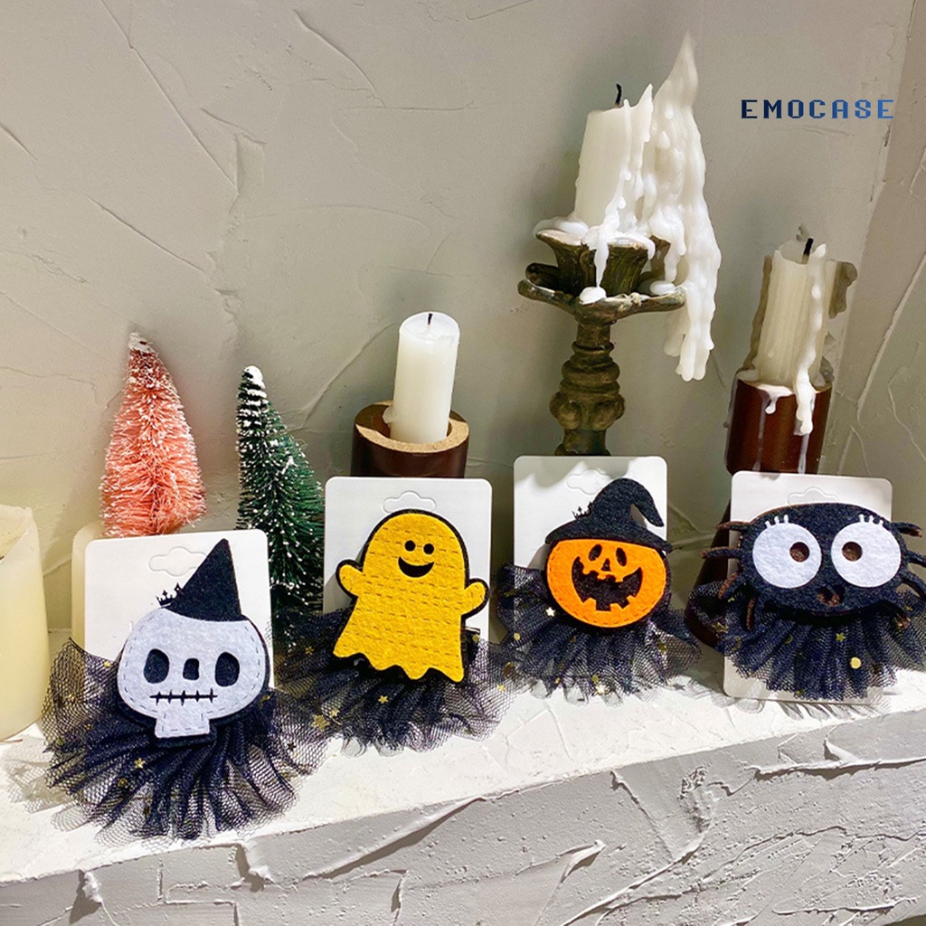 Ny-h Kẹp Tóc Trang Trí Hình Bí Ngô Hoạt Hình Bắt Mắt Phối Lưới Có Thể Tái Sử Dụng Trang Trí Lễ Hội Halloween