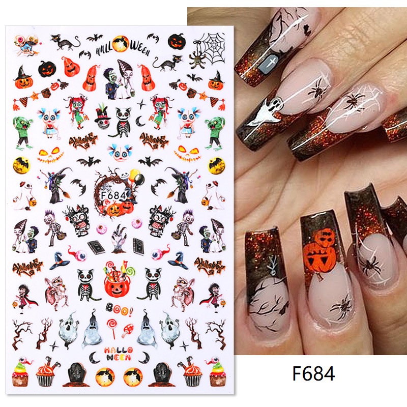 1 Miếng Dán Móng Tay 3D Chủ Đề Halloween Độc Đáo