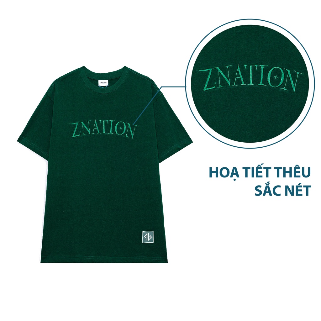 Áo Thun ZNATION Embroider Tee Unisex Oversize Màu Xanh Form Rộng Nam Nữ