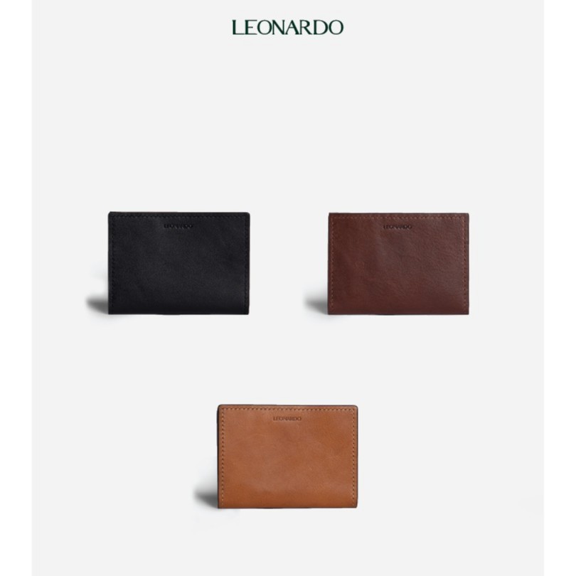 Ví Da Nam Đựng Thẻ Gập Đôi Leonardo - Card Mori Wallet - Da Vachetta Cao Cấp Bền Bỉ
