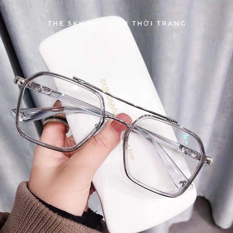 Kính Mát Thời Trang Nam Nữ Mắt Vuông ⚡ Gọng Kim Loại ⚡ Chống Ánh Sáng Xanh Phong Cách Hàn Quốc
