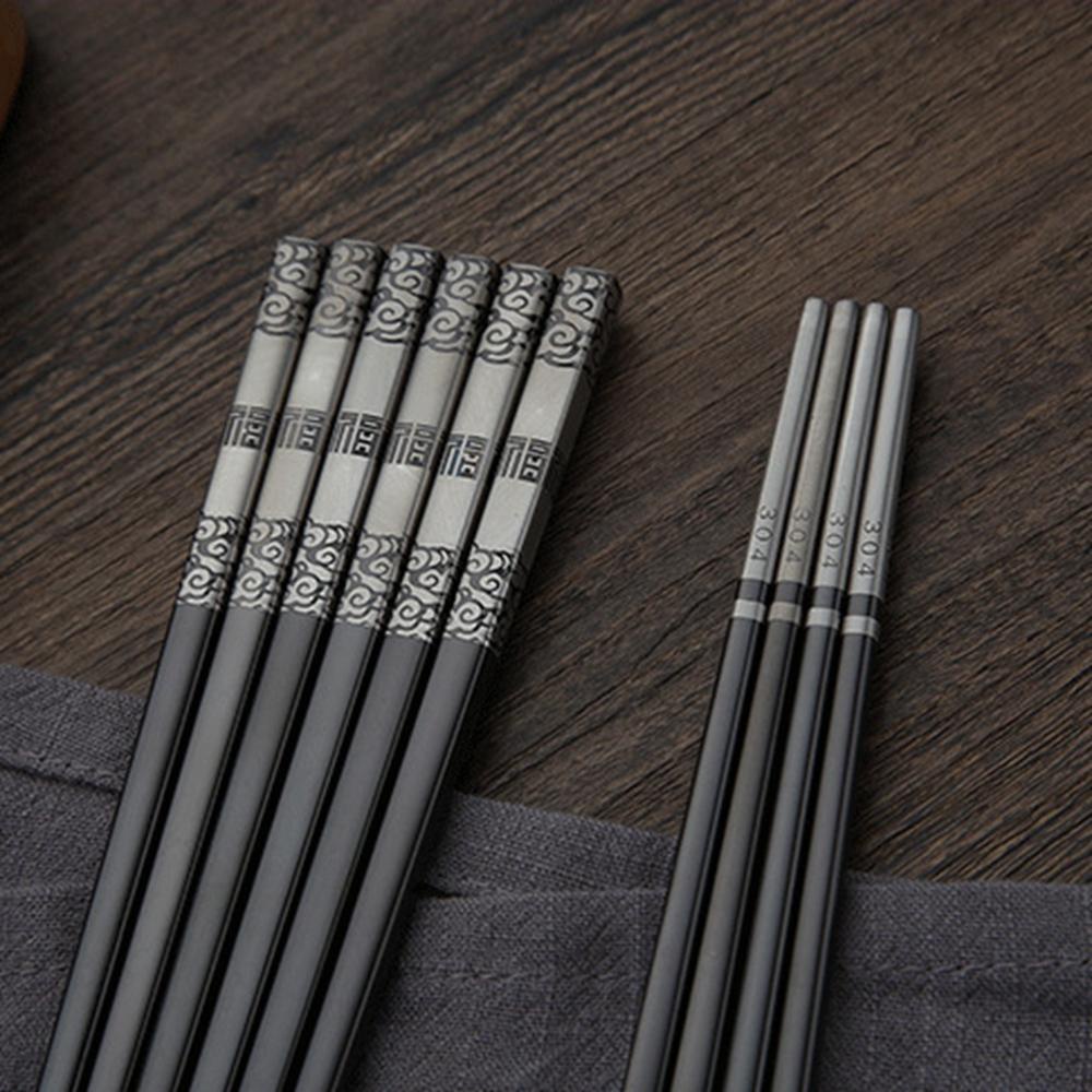 AUGUSTINE 1 Đôi Đũa Thép Không Gỉ 304 Khắc Laser Phong Cách Trung Hoa
