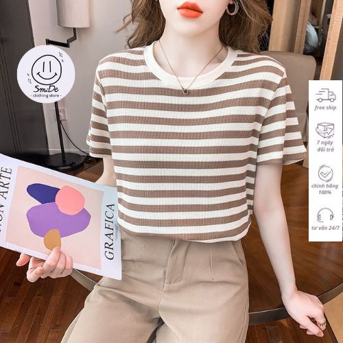 Áo Thun Kẻ Sọc Tay Ngắn Phong Cách Hàn Quốc | Smide Clothing