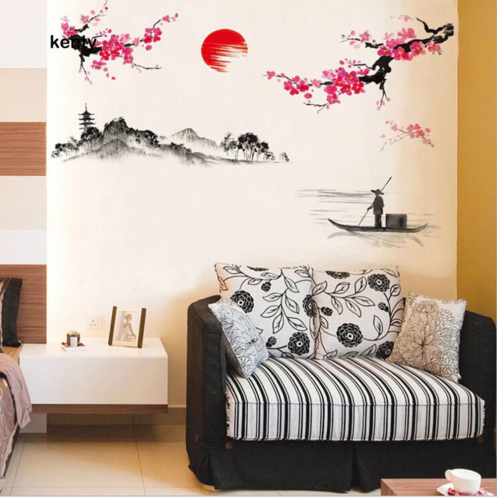 Tranh dán tường 120cm x 150cm họa tiết hình vẽ phong cảnh Trung Quốc