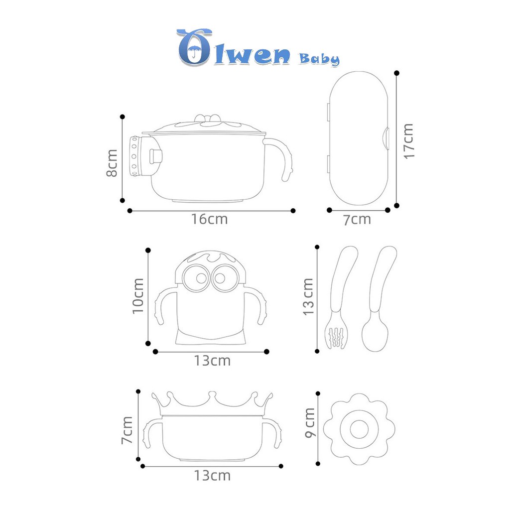 Bộ Bát Ăn Dặm 7 Món Cho Bé Có Giữ Nhiệt, Nắp Đậy Chống Đổ Nóng Rơi Vỡ - Tô Cốc Bát Thìa Dĩa  Ruột Inox 316 đựng đồ ăn