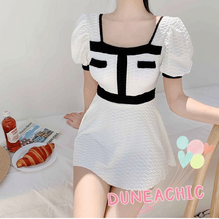 DUNEA Đồ Bơi Một Mảnh Màu Tương Phản Phong Cách Retro Cho Nữ