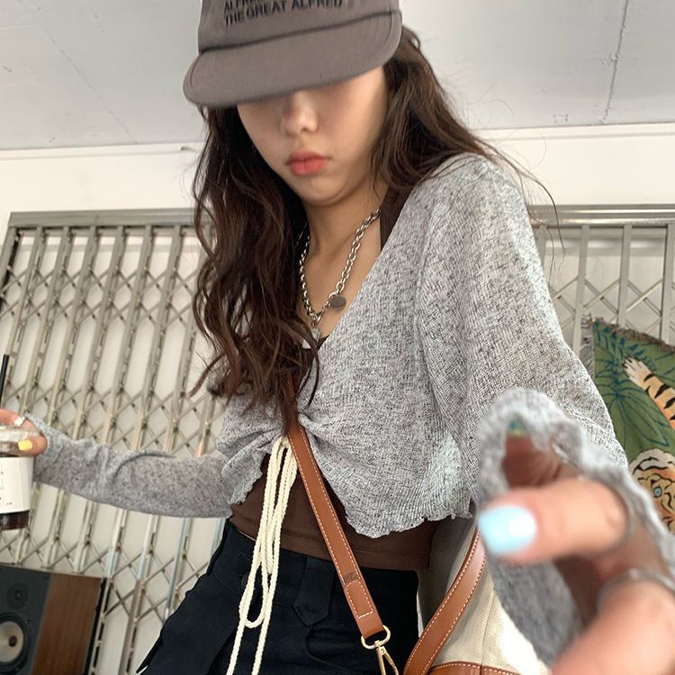 Áo Kiểu Tay Dài Mỏng Bảo Vệ Chống Nắng Thiết Kế Buộc Dây Phong Cách Hàn Quốc Ngọt Ngào Thời Trang Mù