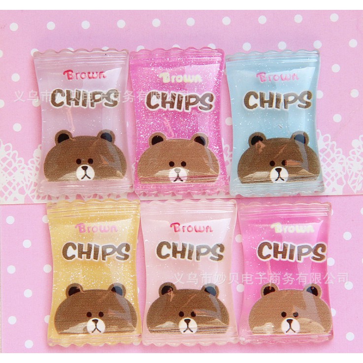 Charm mô hình kẹo Brown Bear Chips cho các bạn trang trí slime, vỏ ốp điện thoại, Jibbitz, DIY