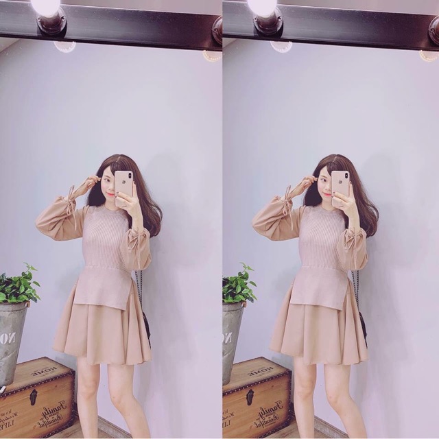 Váy len pha tay voan