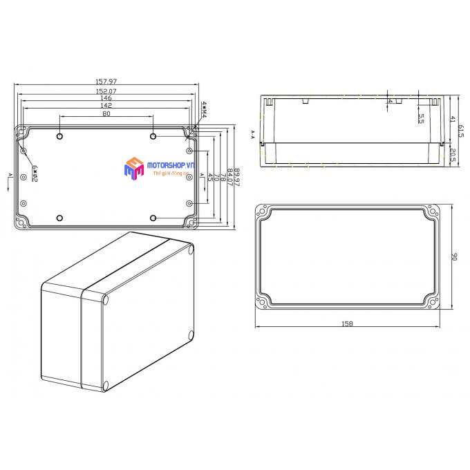 MTS Vỏ hộp nhựa đựng module, linh kiện chống nước 158x90x60mm