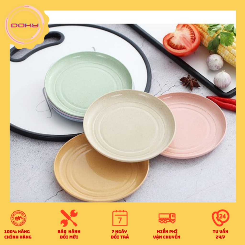 Đĩa đựng trái cây mang đi du lịch, dã ngoại, Đĩa chất liệu lúa mạch an toàn màu pastel  - DLM