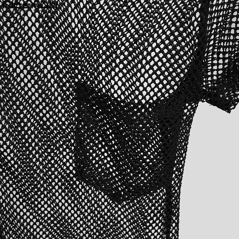 INCERUN Áo Sơ Mi Lưới Tay Ngắn Trong Suốt Cài Khuy Thời Trang Cho Nam