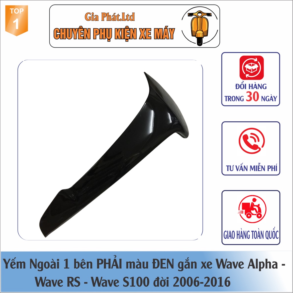 Yếm ngoài 2 BÊN nhựa ABS BỀN ĐẸP gắn xe máy Wave Anpha 100, wave S100, wave RS mới đời 2006-2016 - màu ĐEN