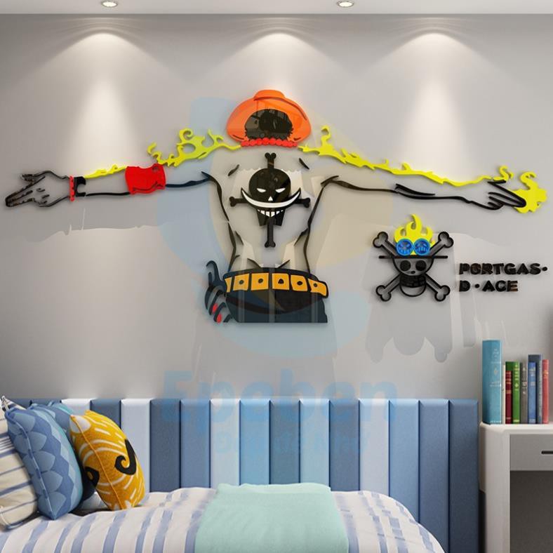 Tranh Dán Tường Mica 3D Truyện Tranh One Piece ACE Trang Trí Quán Game Phòng Game Thủ