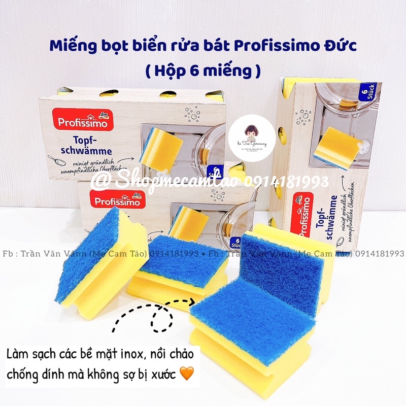 Miếng bọt biển rửa bát Profissimo Đức - Hộp 6 cái