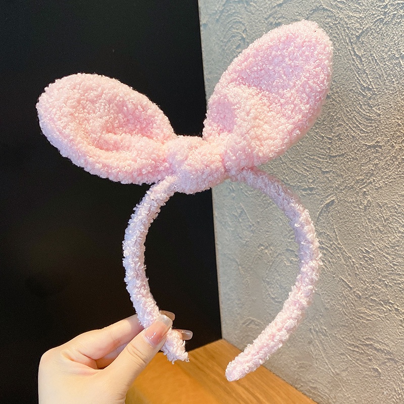 Băng Đô Rửa Mặt Phối Lông Kiểu Hoạt Hình Tai Thỏ Dễ Thương Cho Bé Gái