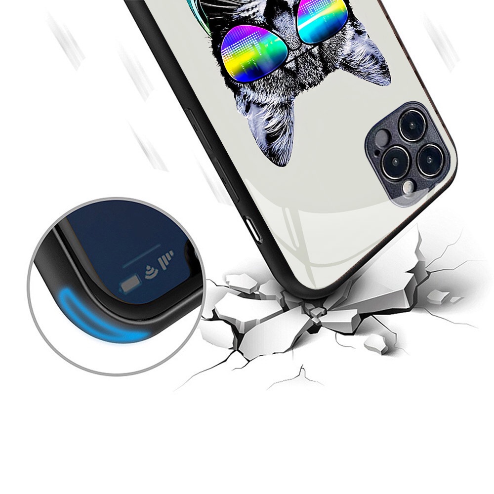 Ốp lưng iphone cường lực cao cấp Mèo music cho iphone 14 13 pro max 12 11 pro max mini 7 8 6 s plus X r s max Se 2020