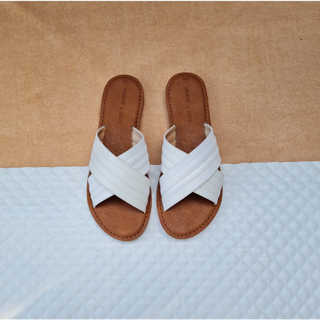 Dép chéo quai lót muos NALLDOS quai da Microfiber đế thấp TPR chống trượt 5 màu Đen, Bò, Trắng, Kem và Vàng