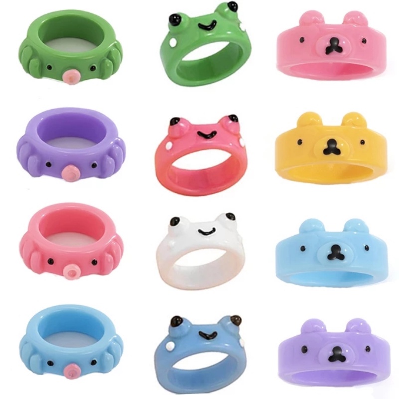 Nhẫn Nhựa Resin Màu Kẹo Hình Bạch Tuộc / Gấu Hoạt Hình Vui Nhộn Cho Nữ
