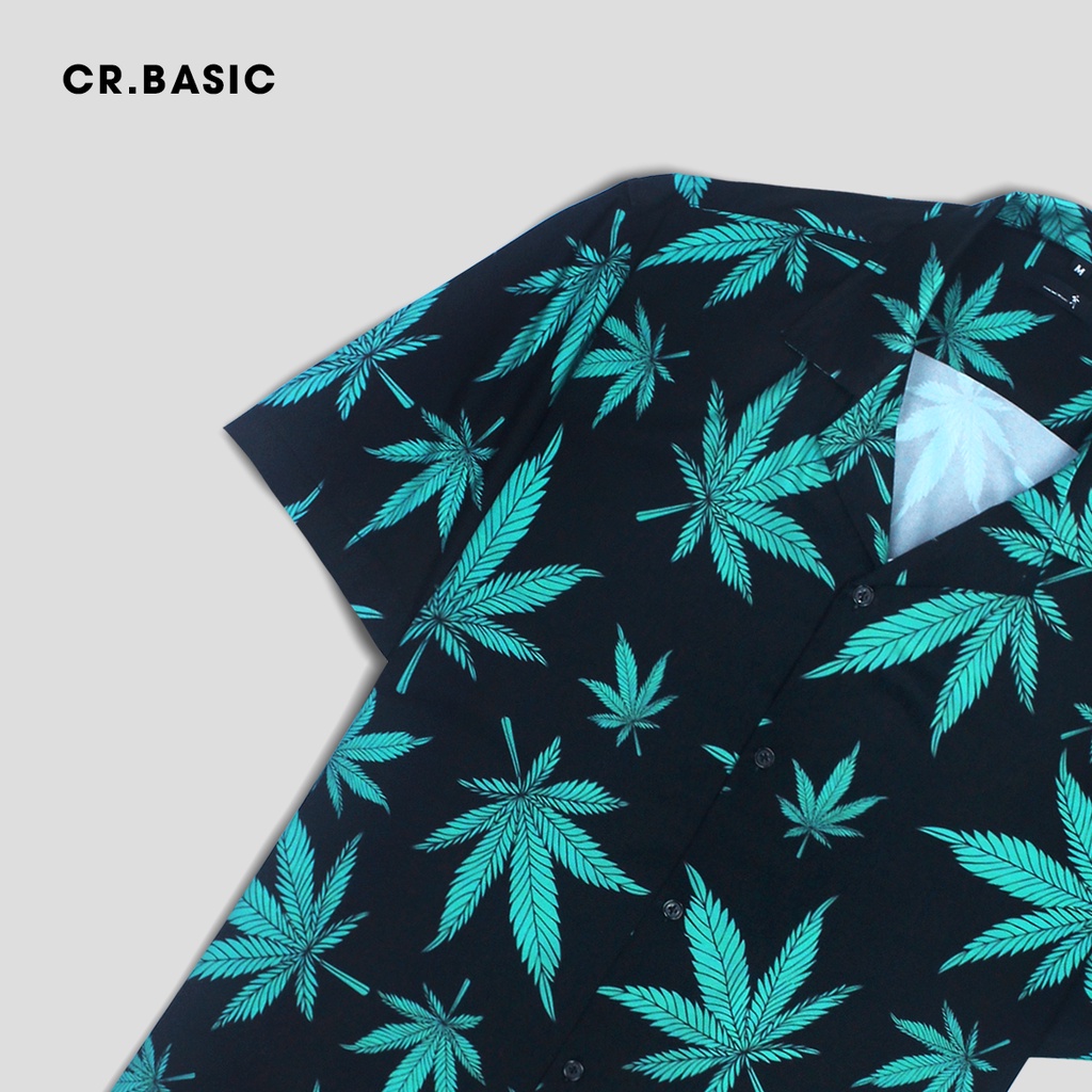 Áo sơ mi tay ngắn nam nữ CR.BASIC form rộng sơ mi họa tiết ngắn tay unisex cộc tay tobaco xanh lá