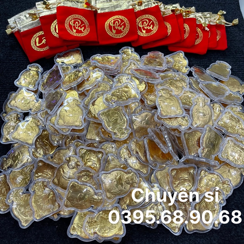 Sỉ 100 Thỏi Thần Tài Mạ Vàng Kèm Túi Gấm Chữ Lộc, Phúc, Phong Thuỷ May Mắn