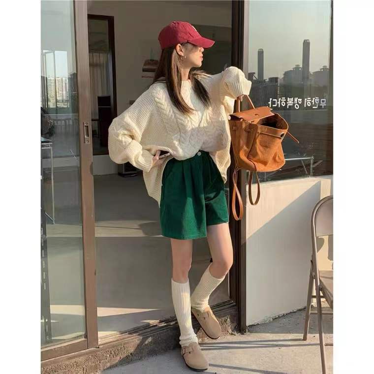 Quần Short Nhung Ống Rộng Lưng Cao Thời Trang Mùa Thu Cho Nữ