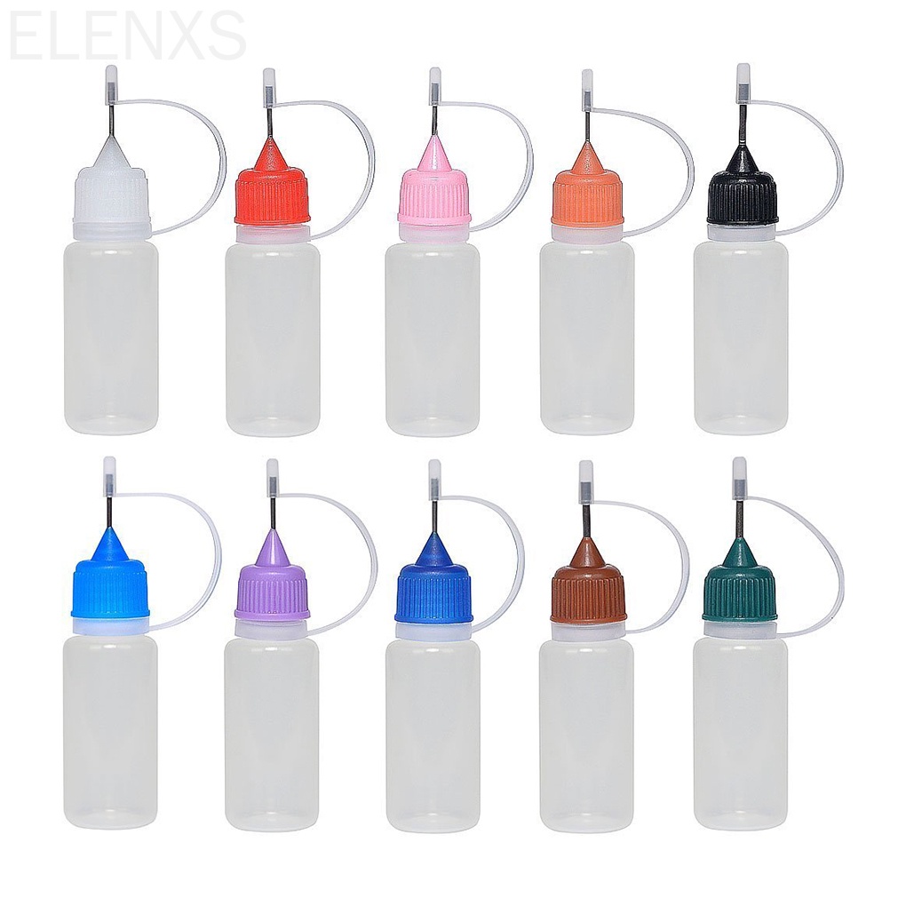 Set 10 chai nhựa rỗng 10ml kèm đầu kim thép màu sắc ngẫu nhiên đa năng