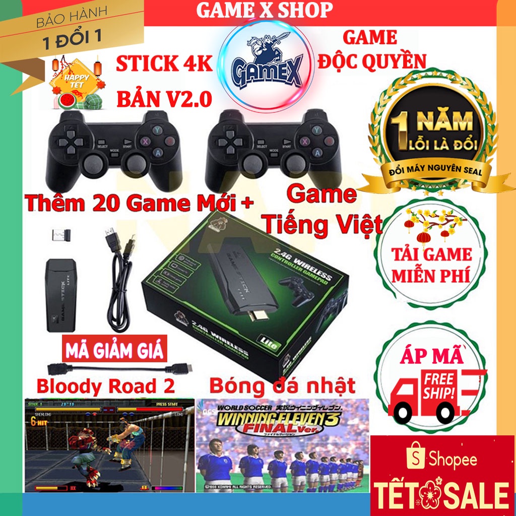 Máy Chơi Game Stick 4k Pro, Thẻ 64GB-10.000 trò + 50 game mới tải thêm, máy chơi game cầm tay không dây