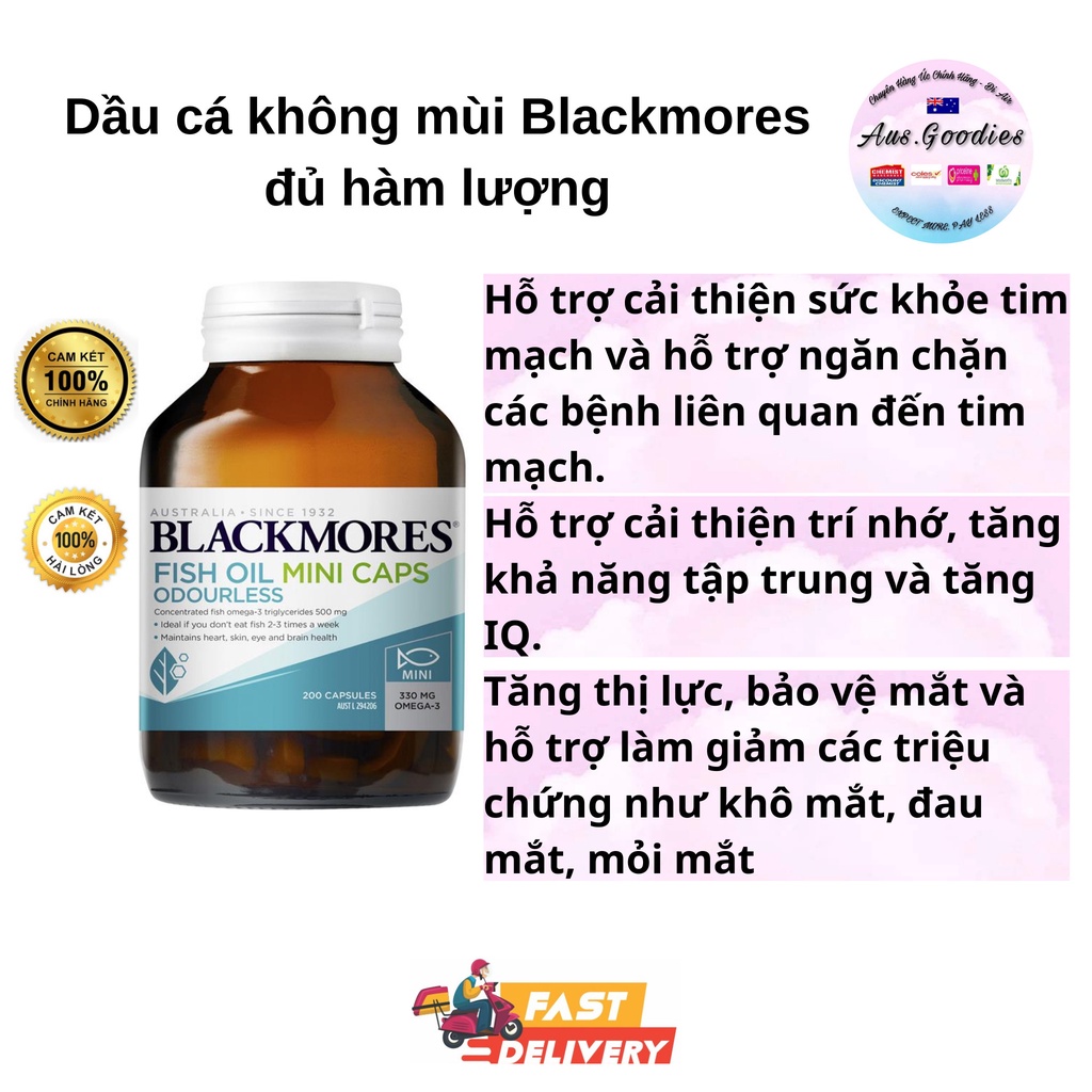 Blackmores Odourless Fish Oil Mini Cap - Dầu Cá không mùi, viên nhỏ 400 viên Úc