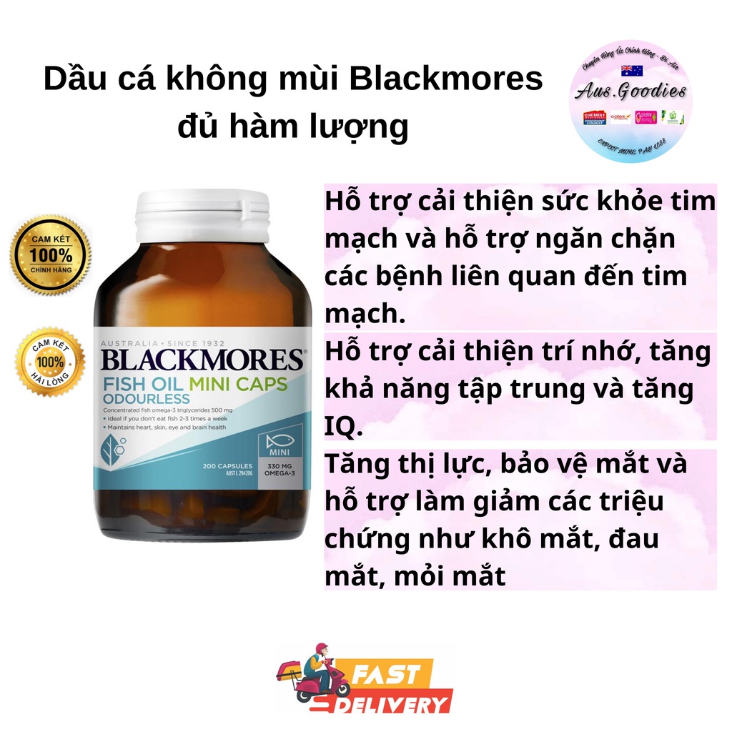 (Mẫu mới) Blackmores Odourless Fish Oil Mini Cap - Dầu Cá không mùi, viên nhỏ 400 viên Úc