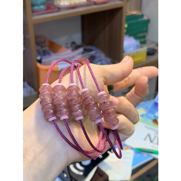 Vòng đeo tay dây cáp Đồng xu mix Đồng Điếu đá TA dâu hồng