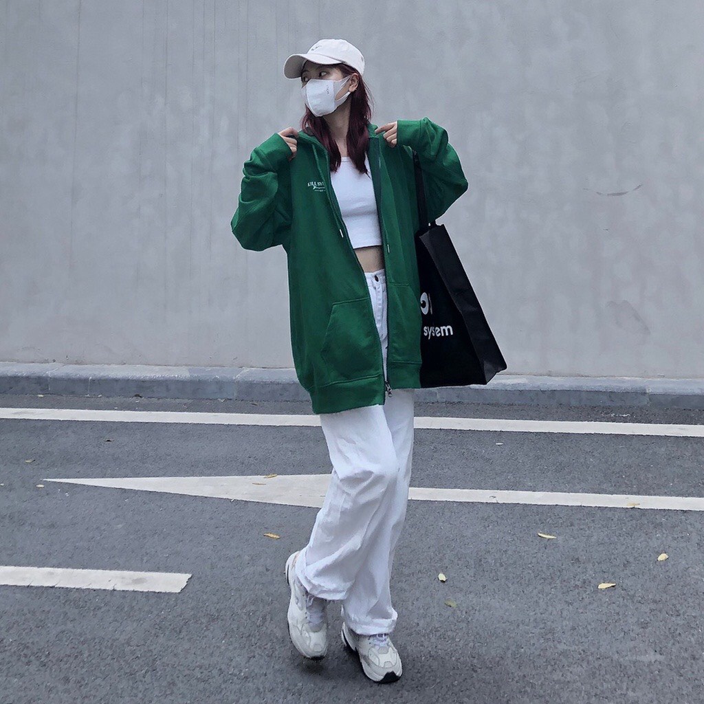 Áo Khoác Hoodie Zip KILL SYSTEM Màu Xanh Rêu Phong Cách Unisex