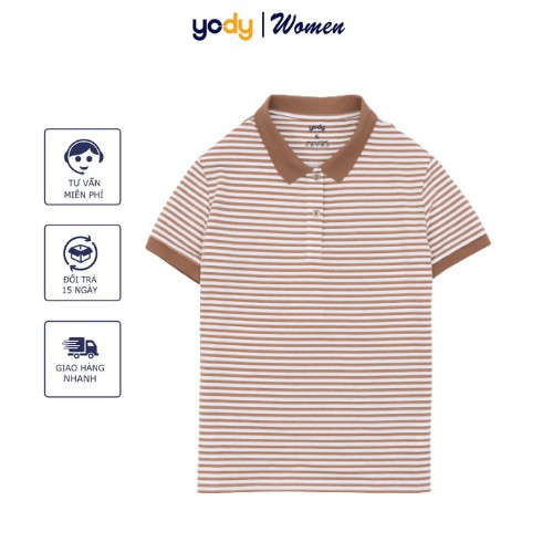 Áo polo nữ kẻ melange thương hiệu YODY dáng basic chất cotton - APN4172