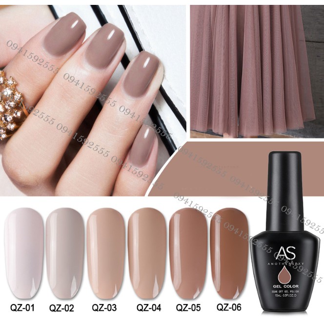 Sơn gel AS 6 màu trà sữa QZ chọn lẻ chai 15ml