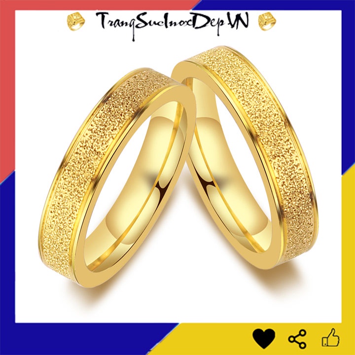 Nhẫn inox phun cát màu vàng sáng đep, không đen, hợp thời trang - Tặng hộp đựng nhẫn xinh xắn (1 chiếc)