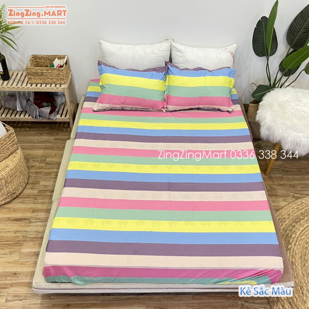 [Rẻ bất ngờ] Bộ ga chun kèm đôi vỏ gối Poly cotton mẫu Bò Hồng (IB để chọn mẫu nha)
