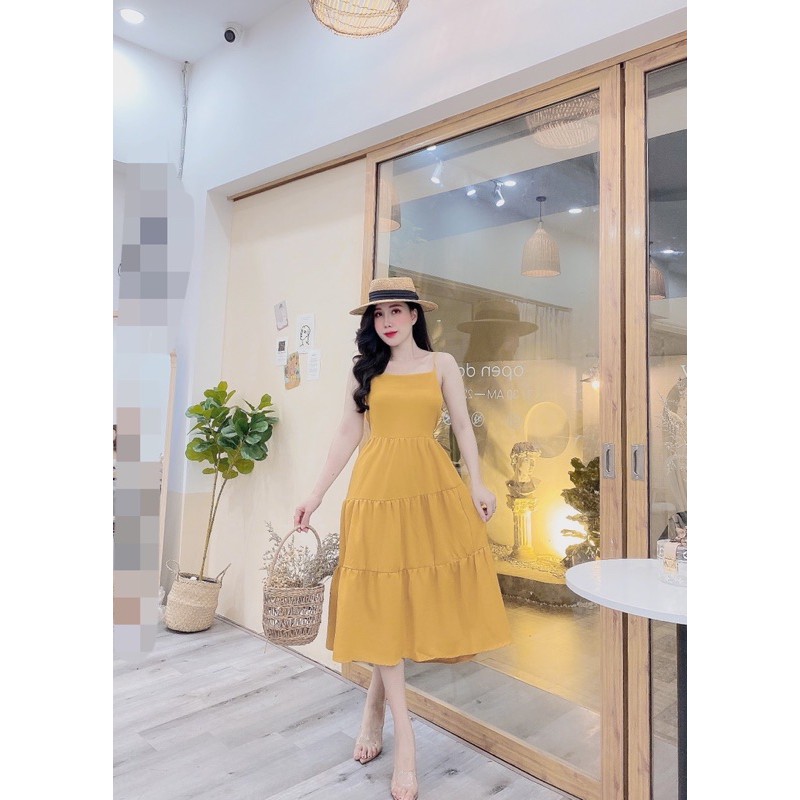 Đầm đi biển-Váy MAXI chất đũi 3 tầng dây điều chỉnh-có dây buộc sau(ảnh thật shop chụp)