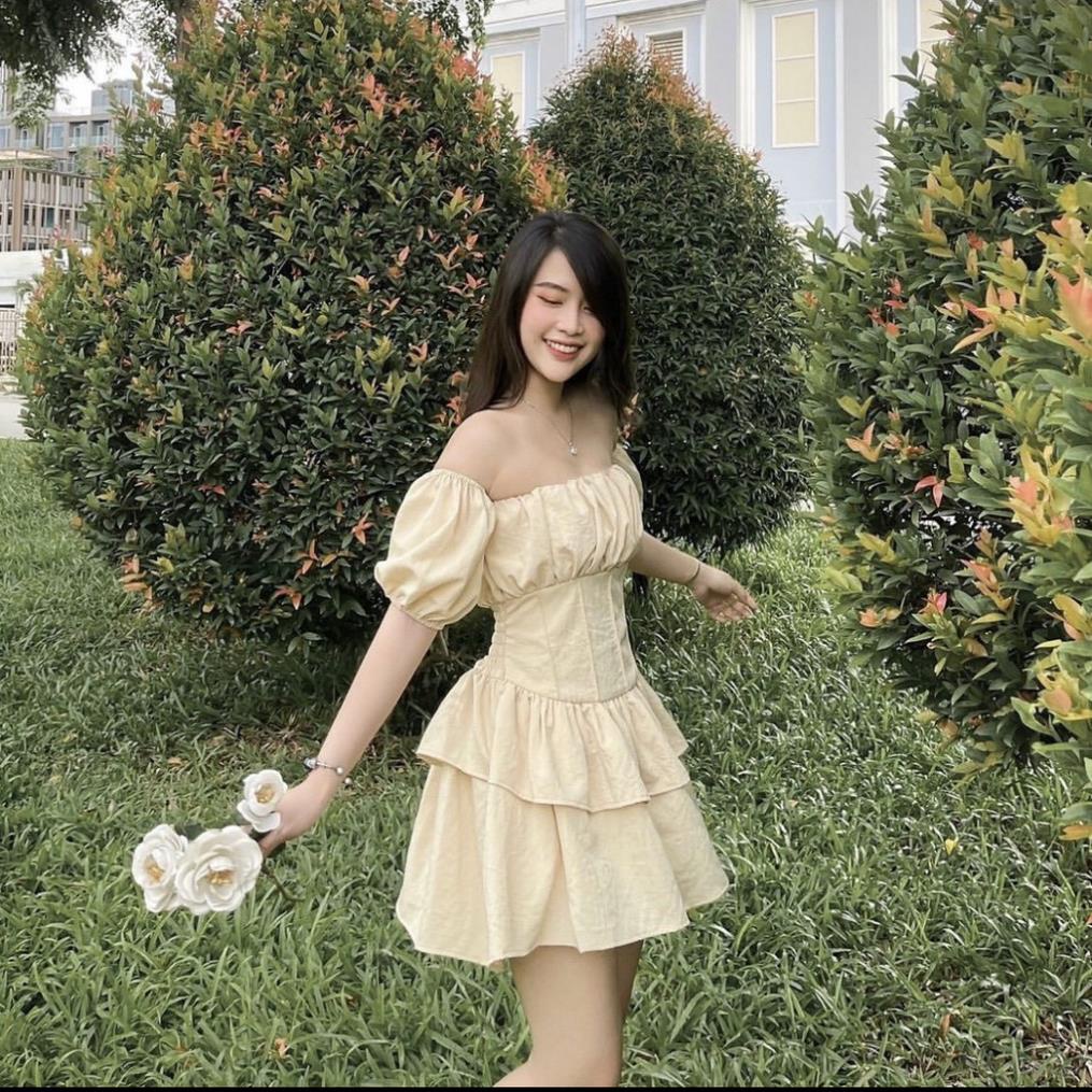 [ 𝐅𝐑𝐄𝐄 𝐒𝐇𝐈𝐏 ] JUM TRỄ VAI TAY BỒNG NHÚN EO CÓ ĐỆM NGỰC XÒE TẦNG