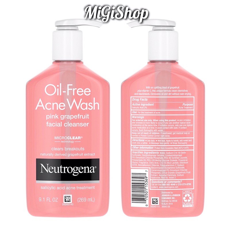 [Hàng Mỹ] Sữa Rửa Mặt Neutrogena Oil Free Acne Wash Pink Grapefruit