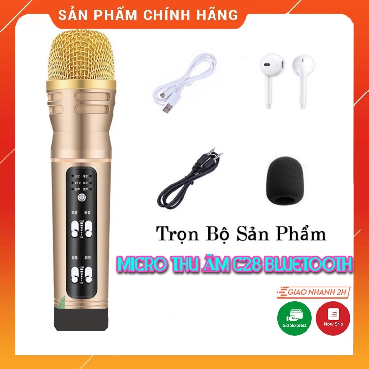 Micro Thu Âm C28 Bluetooth. Kiểu Dáng Nhỏ Gọn, Hát Livestream, Karaoke, Giả Giọng Người Già, Trẻ Em, Chế Độ Autotune