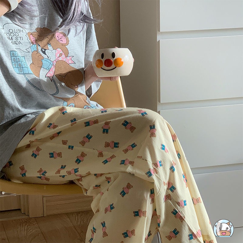 Quần Dài Nữ Ống Rộng Họa Tiết Caro Thời Trang Phong Cách Hàn Quốc