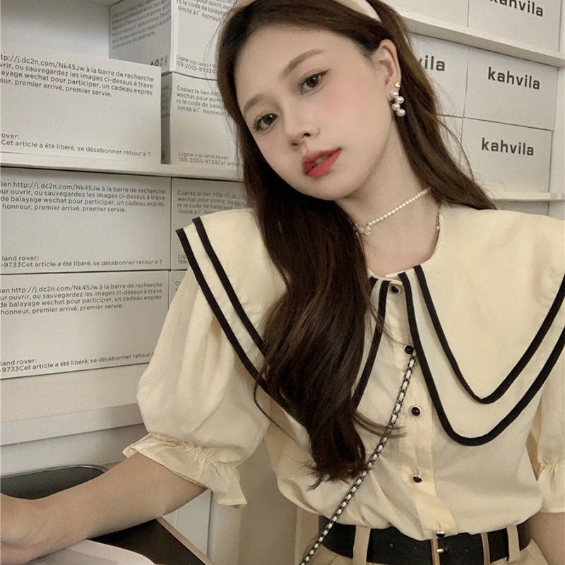 Bộ Áo Sơ Mi Cổ Búp Bê + Chân Váy Ngắn Đáng Yêu Thời Trang Cho Nữ