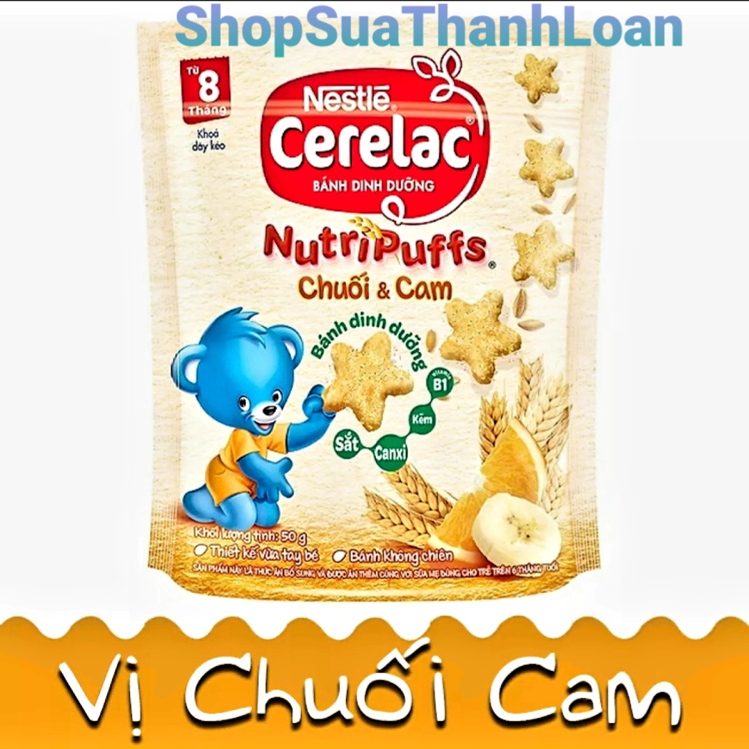 Bánh Ăn Dặm Nestlé Cerelac Nutripuffs Vị Chuối và Cam - Túi 50gr